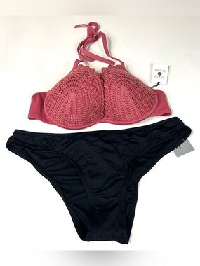 NEW Shade & Shore Mossimo 36C Light Lift Large Cheeky Bikini Set Pink Black 1301